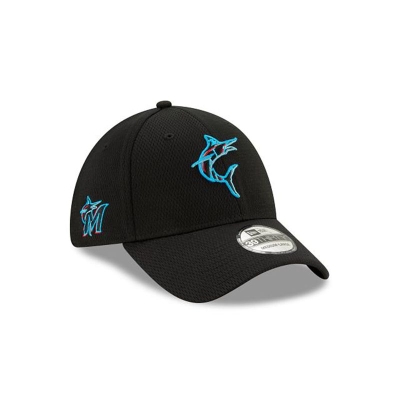 Black Miami Marlins Hat - New Era MLB 2021 Spring Training 39THIRTY Stretch Fit Caps USA4237689